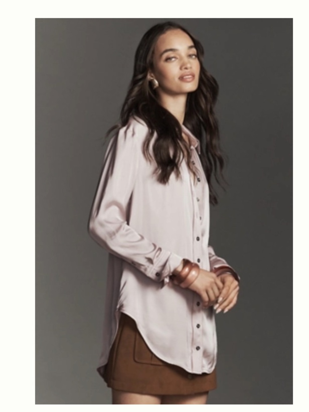 Pilcro Blush Satin Button-Up Blouse